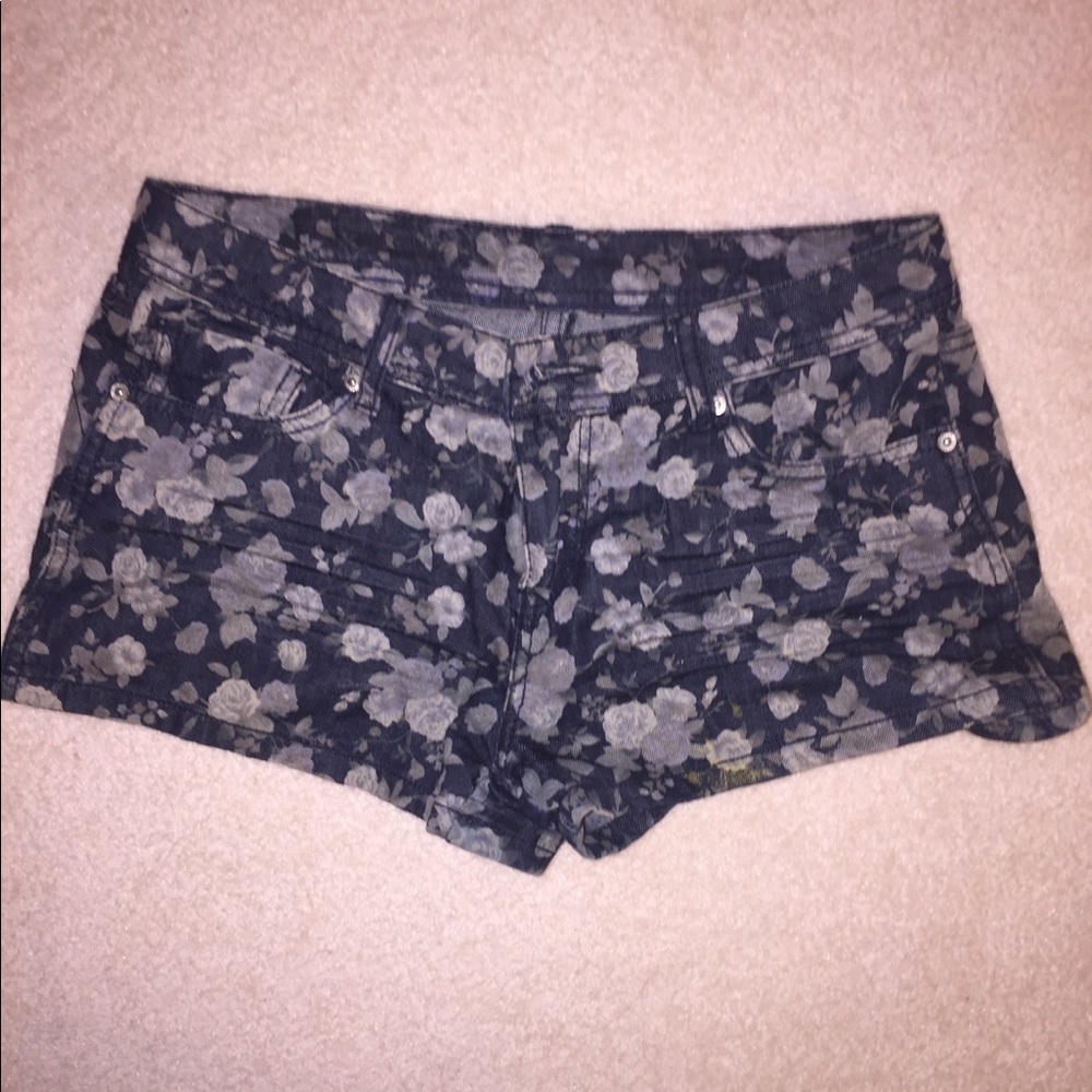 Floral denim shorts